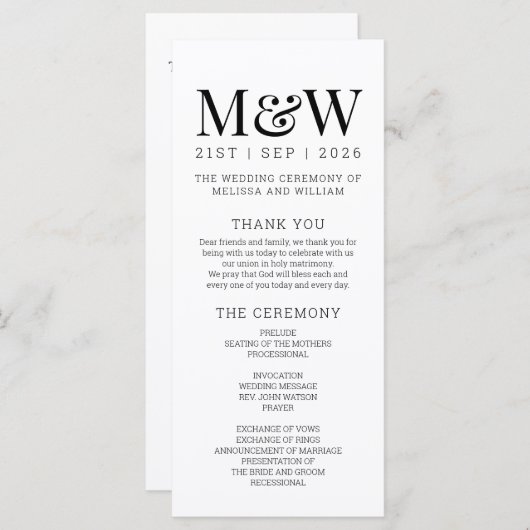 Moderne Schwarze Hochzeit Programm (Vorne/Hinten)