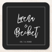 Moderne schwarze Hochzeit Rechteckiger Pappuntersetzer (Vorderseite)