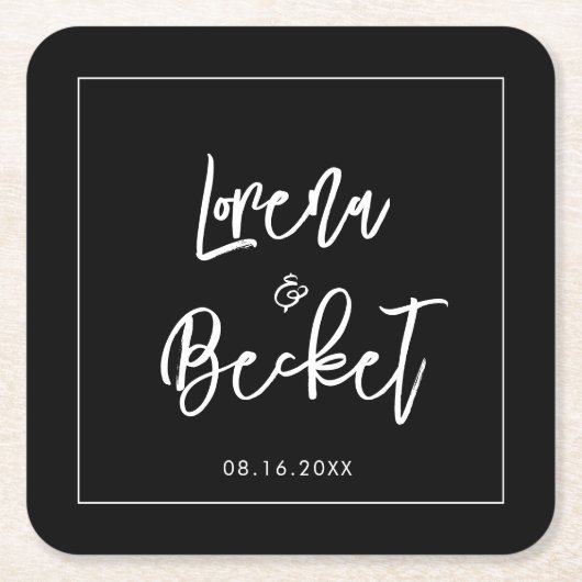 Moderne schwarze Hochzeit Rechteckiger Pappuntersetzer (Vorderseite)