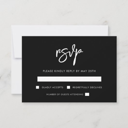 Moderne schwarze Hochzeit RSVP Karte (Vorderseite)