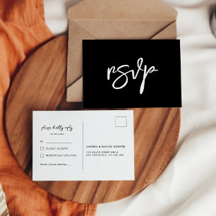 Moderne schwarze Hochzeit RSVP Postcard Postkarte