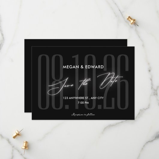 Moderne Schwarze Hochzeit Save The Date (Vorderseite/Rückseite Beispiel)