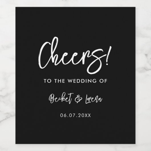 Moderne schwarze Hochzeit Weinetikett (Einzelnes Label)