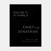 Moderne Schwarze Hochzeit Willkommen Acrylschild (Vorderseite)