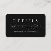 Moderne Schwarze Hochzeitdetails Qr-Code Begleitkarte (Vorderseite)