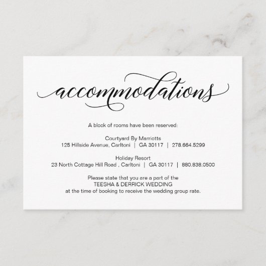 Moderne Schwarze Hochzeitskalligrafie, Unterkünfte Begleitkarte (Vorderseite)