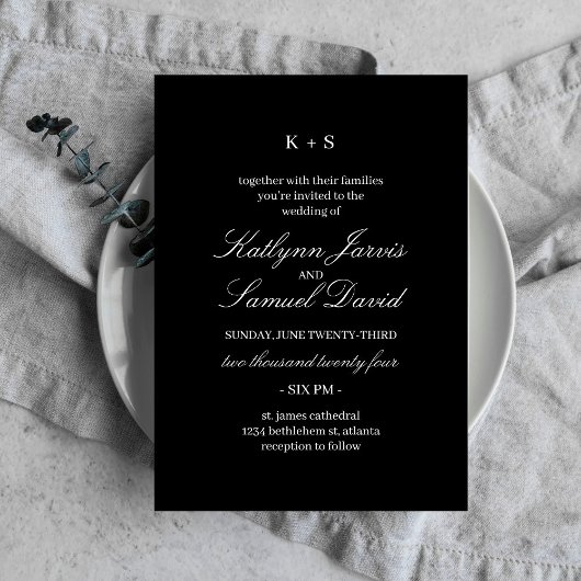 Moderne Schwarze Hochzeitskarte Einladung