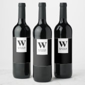 Moderne schwarze Hochzeitsmonogramm | Minimalistis Weinetikett (Flaschen)