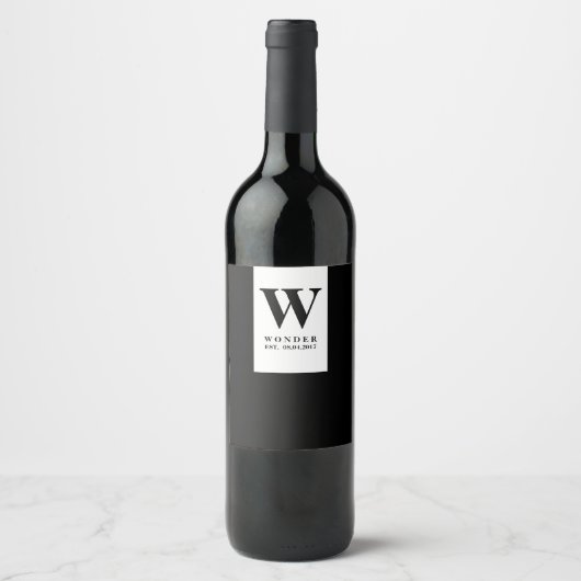Moderne schwarze Hochzeitsmonogramm | Minimalistis Weinetikett (Vorderseite)