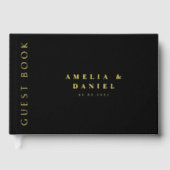 Moderne schwarze Hochzeitsnamen und Datum real Gästebuch (Vorderseite)