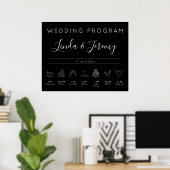 Moderne schwarze Hochzeitsprogramm-Zeitachse Poster (Heimbüro)