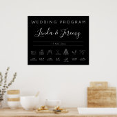 Moderne schwarze Hochzeitsprogramm-Zeitachse Poster (Küche)