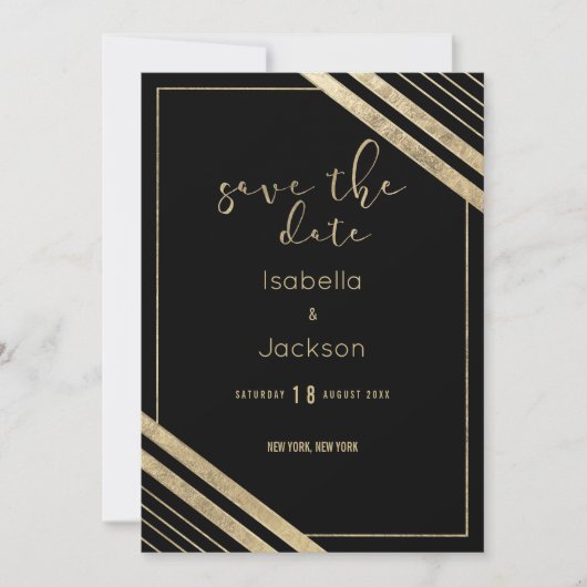 Moderne schwarze Imitate, geometrisch Save The Date (Vorderseite)