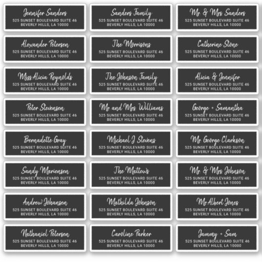 Moderne, schwarze, individuelle Gästetiketten Aufkleber (Vorderseite)