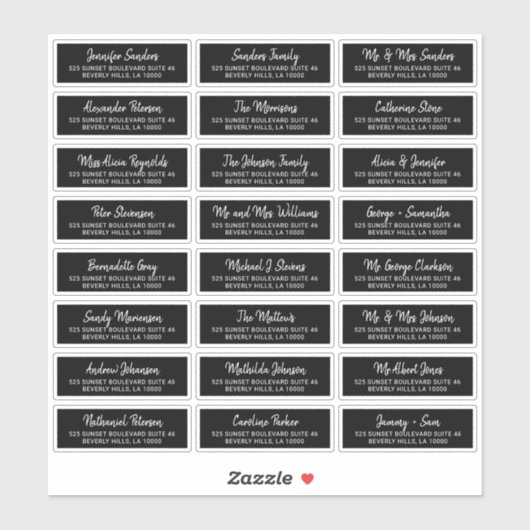 Moderne, schwarze, individuelle Gästetiketten Aufkleber (Blatt)