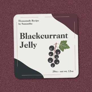 Moderne Schwarze Johannisbeer-Gelee-Etikette Quadratischer Aufkleber