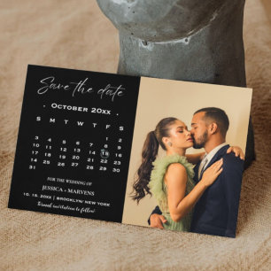 Moderne schwarze Kalender-Foto-Save-the-Date-Karte Einladung