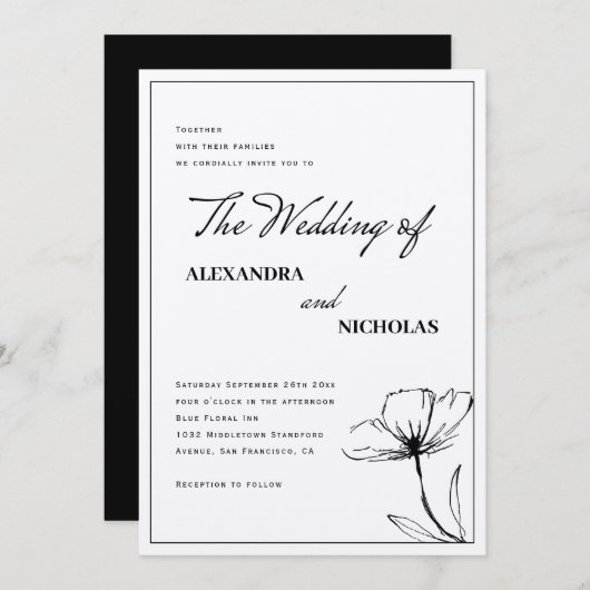 Moderne Schwarze Kalligrafie-Erdtöne Hochzeit Einladung (Vorne/Hinten)