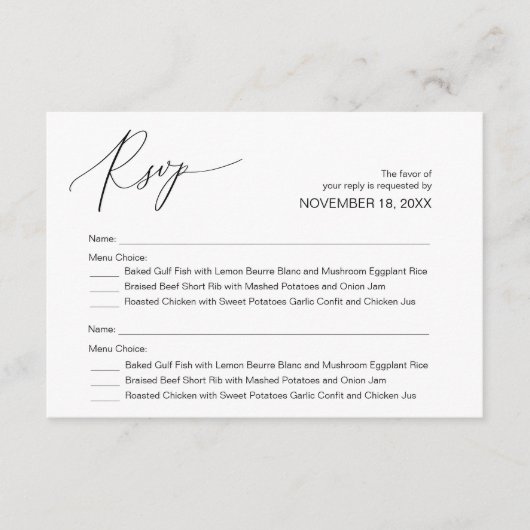 Moderne schwarze Kalligrafie ,Hochzeitsszenario RS Begleitkarte (Vorderseite)