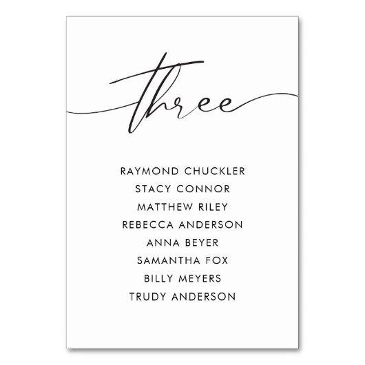 Moderne Schwarze Kalligrafie Hochzeittisch Drei Tischnummer (Vorderseite)