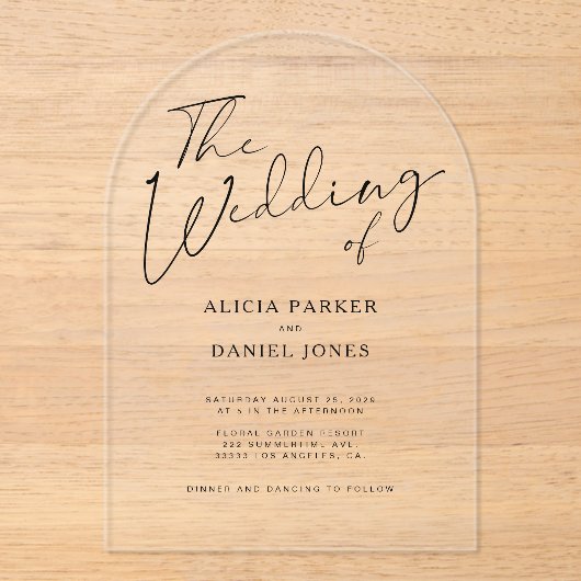 Moderne, schwarze Kalligraphie Acryleinladungen (Vorderseite)