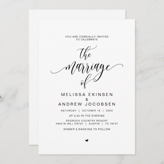 Moderne schwarze Kalligraphie, Ehe Einladung (Vorne/Hinten)