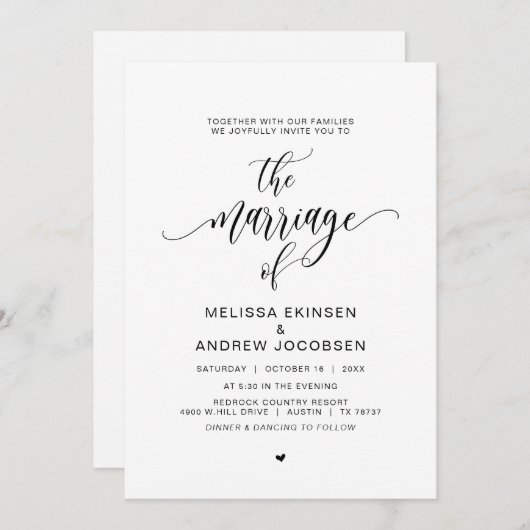 Moderne schwarze Kalligraphie, Ehe Einladung (Vorne/Hinten)