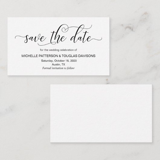 Moderne schwarze Kalligraphie, Hochzeit Das Datum  Begleitkarte (Vorne/Hinten)