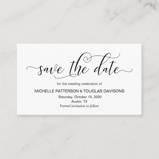 Moderne schwarze Kalligraphie, Hochzeit Das Datum  Begleitkarte (Vorderseite)