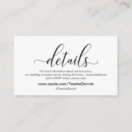 Moderne schwarze Kalligraphie, Hochzeitdetails Begleitkarte