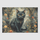 Moderne Schwarze Katze mit Blume - Decoupage- Seidenpapier (Vorderseite)