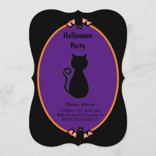 Moderne schwarze Katze und Halloween-Einladung mit Einladung