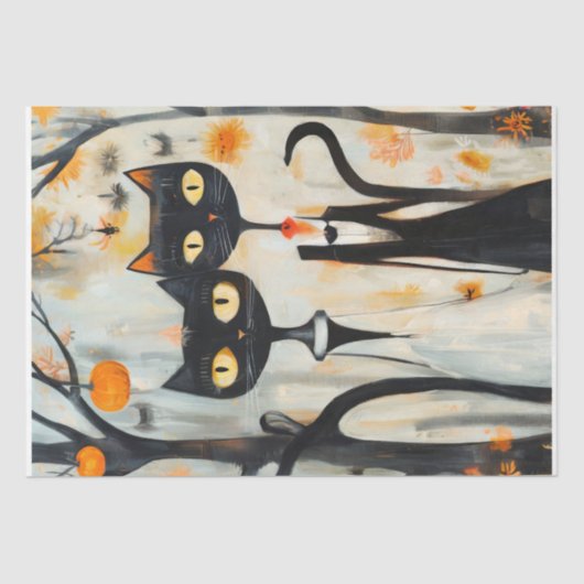 Moderne Schwarze Katzen Hochzeit Seidenpapier (Vorderseite)