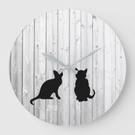 Moderne schwarze Katzen Silhouetten auf Driftwood  Große Wanduhr