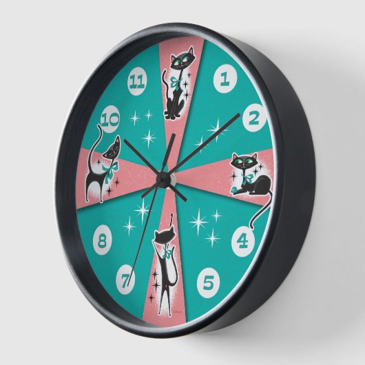 Moderne Schwarze Katzen-Wall-Uhr Mitte des Jahrhun Uhr (Winkel)