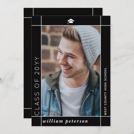 Moderne Schwarze Klasse 2025 Abschluss Foto Ankündigung (Vorne/Hinten)