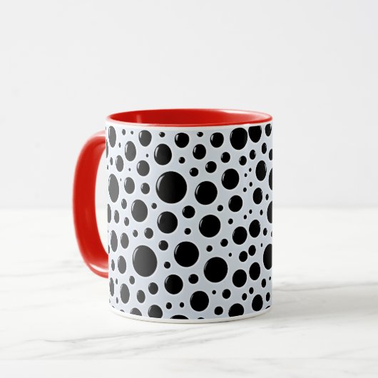 Moderne schwarze Kreispunkte Tasse (Vorderseite Links)