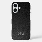 Moderne schwarze Kunstleder-Weiß-Monogramm-Initial Case-Mate iPhone Hülle (Rückseite)