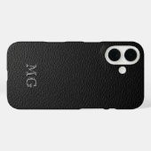 Moderne schwarze Kunstleder-Weiß-Monogramm-Initial Case-Mate iPhone Hülle (Rückseite (Horizontal))