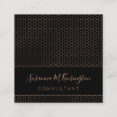 Moderne Schwarze Kupfer Gold Foil Hexagon Geometri Quadratische Visitenkarte (Vorderseite)