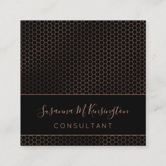 Moderne Schwarze Kupfer Gold Foil Hexagon Geometri Quadratische Visitenkarte (Vorderseite)