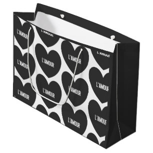 Moderne schwarze L' Amour Herz Muster Valentinstag Große Geschenktüte