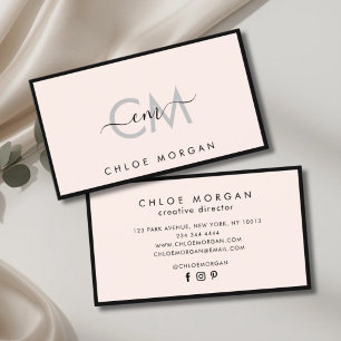 Moderne schwarze Licht rosa Schriftzug-Monogramm Visitenkarte