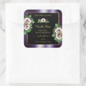 Moderne schwarze Lila Produktkennzeichnungen, flor Quadratischer Aufkleber (Tasche)