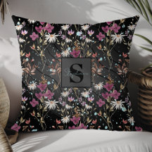 Moderne schwarze Linien Elegante Wildblumen-Monogr