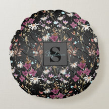 Moderne schwarze Linien Elegante Wildblumen Monogr