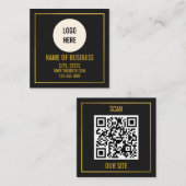 Moderne schwarze Logo-QR-Code-Scan-Website Quadratische Visitenkarte (Vorne/Hinten)