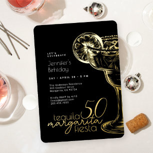 Moderne schwarze Margarita-Fiesta zum 50. Geburtst Folieneinladung