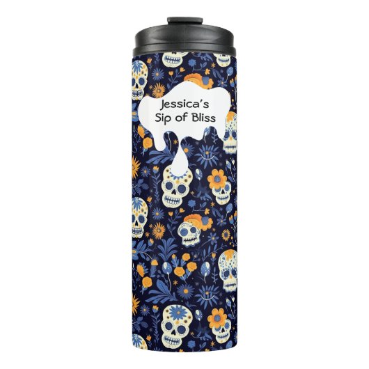Moderne schwarze Marine individualisiert Halloween Thermosbecher (Vorderseite)