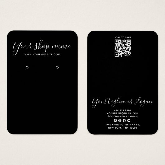 Moderne schwarze Minimal-Script-Ohrhänger-Display- (Vorne & Hinten)